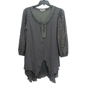 Pretty Angel Boho Tunic Size Large Fairy Handkerchief Hem Lace Lagenlook Linen